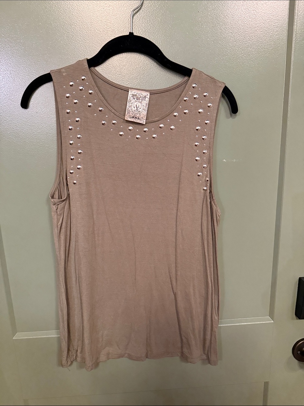 NEW Vocal Stud-Embellished Sleeveless Tank Top - Taupe
